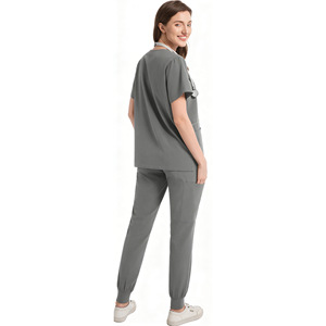 Women Scrub Set Gray Polyester Knitted Uniforms For Medical Staff Hospital Wear - Product Image 2