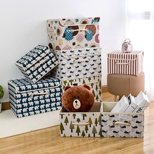 Collapsible Cotton Fabric Storage Bin for Shelves Closet Organizer Shelf Cube Box with Handle Home Office Storage Baskets