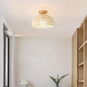 Lámpara de Techo de Mimbre y Ratán, Estilo Nórdico, Iluminación para Entrada, Tono Cálido, 30 cm de Diámetro - Product Image 5