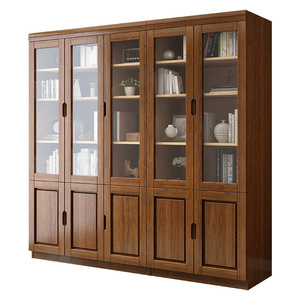<b>Solid</b> <b>Wood</b> <b>Bookcase</b> Walnut Color Hinged Door Storage Study Room Cabinet - Product Image 5