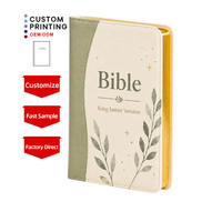 Service d'impression professionnel en gros, couverture souple personnalisée en cuir PU, bord doré, version King James, livre de la Bible de l'Église