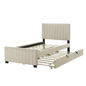 Элегантная современная мягкая деревянная рама на платформе Willsoon, вертикальная бежевая отделка, прочная Экологичная отделка - Product Image 5