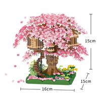 Tendance TikTok : Mini maison en bois de cerisier en fleurs, micro-briques DIY, ensemble de construction de fleurs de cerisier, jouets éducatifs pour enfants