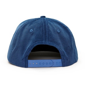 Custom 5 Panel Embroidery Patch logo Unstructured Snapback Hats Navy Blue Corduroy Caps - Product Image 4