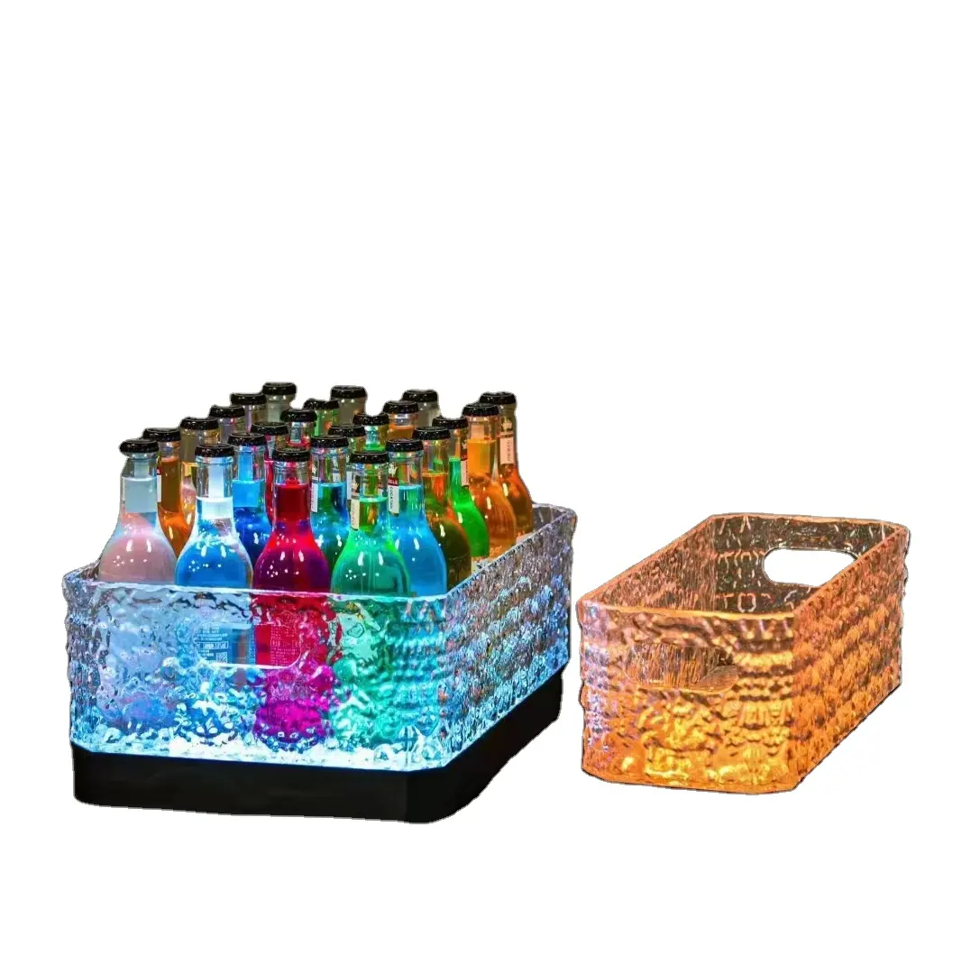 Cubo de hielo de gran capacidad Customezed Logo Bar Led vino cerveza plástico acrílico LED cubo de hielo barril de vino