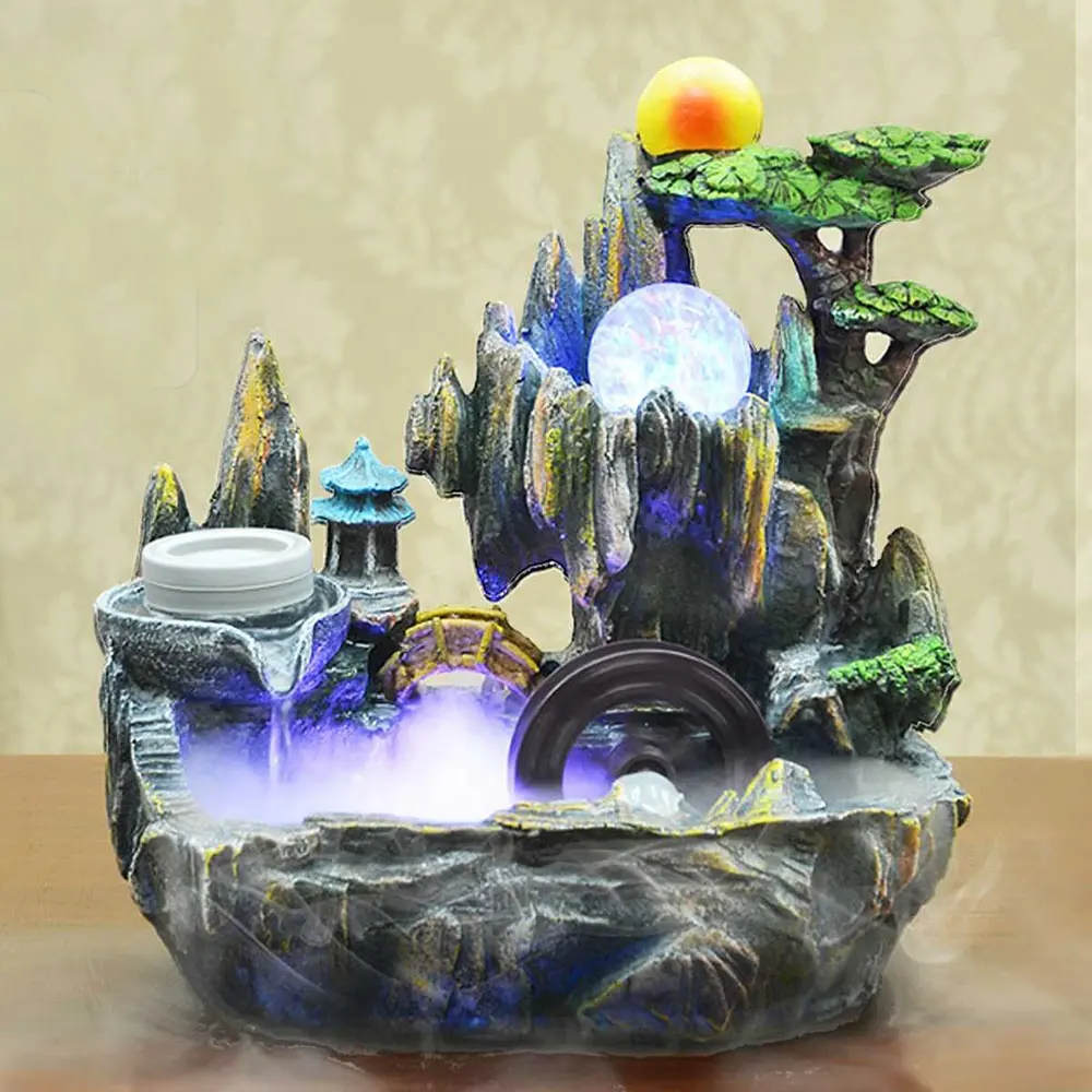 Fengshui home indoor polyresin tavolo piccolo resina rocaille fontana di acqua con ruota fortunato