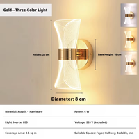 Applique Murale LED Dimmable de Luxe 4W en Métal Doré et Acrylique, Garantie 5 Ans, Haute Qualité, pour Restaurant et Maison, Vente Transfrontalière