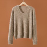 Pull en cachemire 100% pour femme, tricoté sur mesure, col en V, manches longues, décontracté, coupe ample