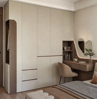 Ensemble de meubles de chambre à coucher modernes : Armoire murale avec coiffeuse intégrée et miroir LED en forme de cœur