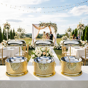 Luxuriöser 8L Goldener Chafing Dish aus Edelstahl mit Verstellbaren Gestellen für Hochzeiten und Partys, Speisenwärmer für Buffets, Hängender Chafing Dish - Product Image 2