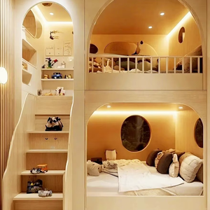 Cama litera infantil de madera maciza de <span class=keywords><strong>diseño</strong></span> multifuncional y sencillo, estilo 2026, con <span class=keywords><strong>diseño</strong></span> de casa del árbol elevada y baja, para jóvenes. - Product Image 1