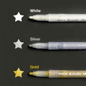 White Silver Gold Durable Plastic Art Markers Set Medium Reversible Tips for Fabric Acrylic Paint-Paint <b>Pens</b> - Product Image 2