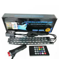 Kit d'éclairage LED populaire pour voiture, 4 pièces, 48 LED, 12V DC, multicolore, avec fonction musicale USB, pour l'intérieur sous le tableau de bord