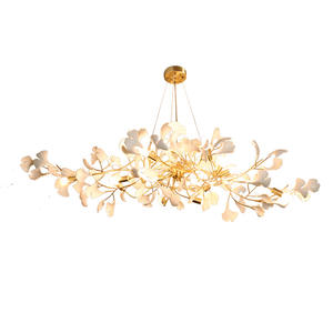L39.4 Zoll Maßgefertigte Kupfer-Keramik Ginkgo-Blatt Design Luxus Moderne Pendelleuchte Villa Wohn- Esszimmer Hohe Deckenleuchte - Product Image 6