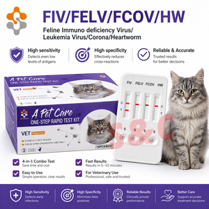 Prueba de Detección de Antígenos 4 en 1 para Gatos: FIV, FELV, FCOV y HW (Parasitosis Cardíaca, Inmunodeficiencia, Virus de la Leucemia y Coronavirus) para Uso Veterinario - Product Image 1
