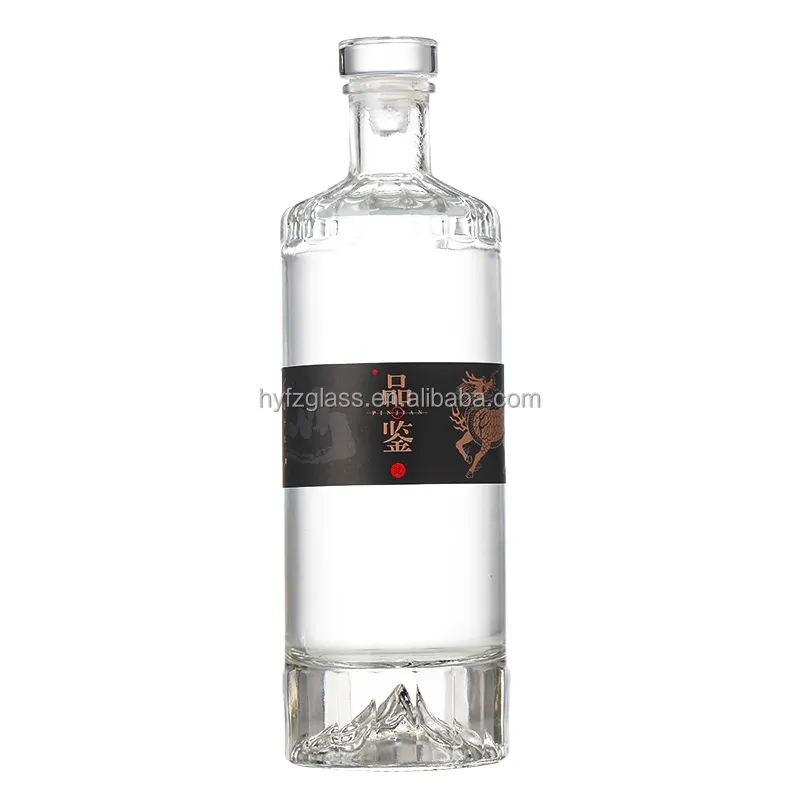 Ruisheng botol kaca alkohol bulat kustom botol minuman keras 750 Ml untuk Gin Vodka wiski