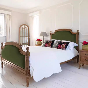 <span class=keywords><strong>Cadre</strong></span> de lit en bois massif sculpté en chêne rustique-Lit simple/double moderne rétro vieilli avec dossier doux et design princesse - Product Image 2