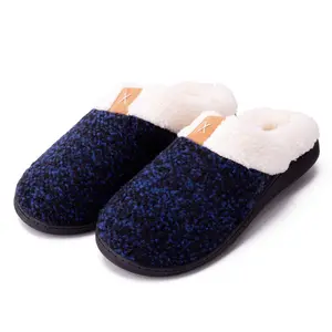 Factory Export Women X Customized Logo Knitted Fabric Lined Ladies Fuzzy Plush House Shoes Memory Foam Indoor Slippers