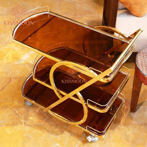 Italiaanse moderne luxe gouden roestvrijstalen restaurant 3-laags gehard glazen thee-wijn-eten serveerwagen - Product Image 4