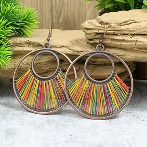 Bohemian <b>Drop</b> Earrings Copper Alloy Antique <b>Bronze</b> Plated Colorful Thread Weaving Women's Party Fashion Dangle Earrings - Product Image 4
