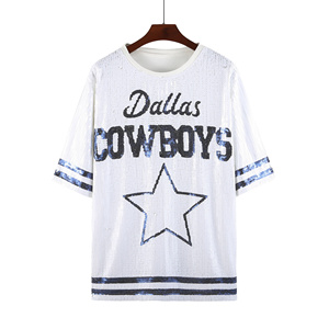 10 Colors Game Day Sports Dallas Cowboy Jersey <strong>Sequin</strong> T-Shirt Cowboy Football <strong>Sequin</strong> <strong>Tops</strong> for Women - Product Image 3