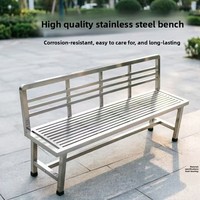 Banc de patio moderne en acier inoxydable 304, avec dossier long et repose-pieds élargi, idéal pour parcs, cafétérias, terrains de sport et ateliers