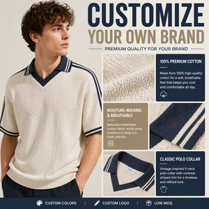 Fabricante de Suéteres de Punto Personalizados OEM/ODM para Hombre, 100% Algodón, <span class=keywords><strong>Cuello</strong></span> <span class=keywords><strong>Polo</strong></span>, Bloques de Color, Manga Corta, Estilo Preppy - Product Image 1