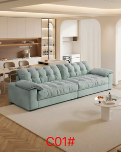 Canapé moderne en tissu capitonné en forme de L, trois places, avec accoudoirs rembourrés, pieds en bois, design minimaliste scandinave, meubles de salon - Product Image 2