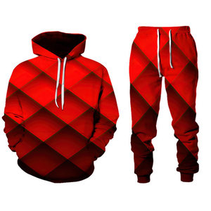 新款设计3D印花连帽毛衣<span class=keywords><strong>2</strong></span>件套男士运动服休闲Jooger和连帽套装 - Product Image 1