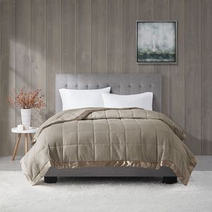 DB <b>100</b>% Cotton Nonwoven Queen Size All Seasons Portable Solid Pattern Alternatiive Blanket with Satin Trim Lightweight - Product Image 3