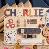 Tableau d'activités Montessori personnalisé en bois pour tout-petits, jouet sensoriel avec horloge, engrenages, lacets, fermetures éclair et loquets, cadeau pour la motricité fine
