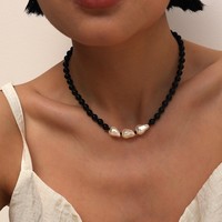 Zooying été bijoux noir Agate pierre naturelle collier femmes perlé clavicule chaîne collier de perles pour cadeau de vacances