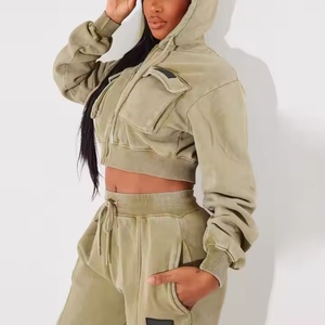 Nuevo Conjunto Deportivo para Mujer, Sudadera Corta con Logotipo Personalizado, Pantalones Deportivos Holgados de Cintura Alta, Felpa Francesa de Algodón - Product Image 2