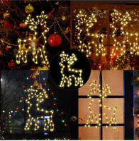 Décorations de Noël en forme de rennes lumineux, 120 LED, guirlandes lumineuses multicolores pour fenêtre, 8 modes, minuterie, piles