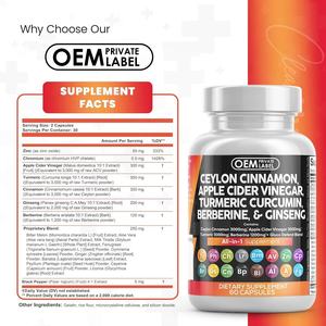 Ceylon Kaneelcapsules 3000Mg Kurkuma Appelazijn <span class=keywords><strong>Ginseng</strong></span> Berberine Met Bittere Meloen Gymnema Melkdistel Fenegriek - Product Image 5