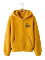 Veste polaire à capuche jaune avec patch brodé de champ de blé, poche plaquée, fermeture éclair, vêtement décontracté, sweat-shirt streetwear personnalisé
