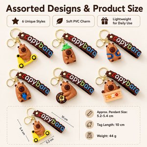 Porte-clés en plastique Capybara mignon, pendentif animal de dessin animé, porte-clés 3D en PVC souple, accessoire de sac et de voiture, cadeau - Product Image 2