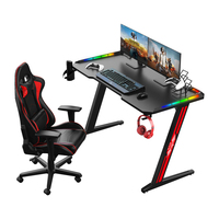 Grand bureau de jeu RVB moderne E-sports avec lumière LED Table de jeu ergonomique noire pour ordinateur avec crochet pour casque d'écoute pour joueur