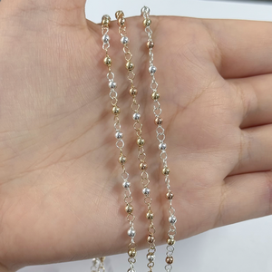 ヴィンテージ新品手作りゴールド充填3MMビーズチェーンパーマネントジュエリーDIY作り繊細なローズゴールドスターリングシルバーボールツイストチェーン - Product Image 1