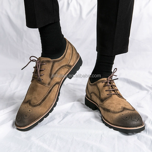 British Retro New Spring and Summer Leather Cow <strong>Suede</strong> <strong>Brogue</strong> Carved Formal Suit Business Men's Shoes Casual - Product Image 2