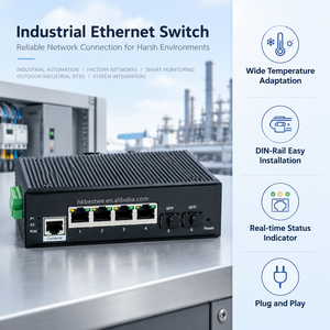 Switch Ethernet industriel géré Gigabit 4/8/16/24 ports RJ45, 2 emplacements SFP, montage sur rail DIN, switch industriel géré L2 via Web - Product Image 1