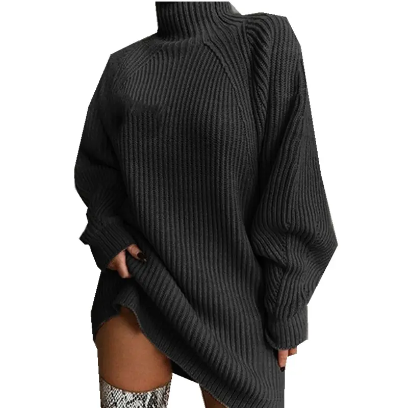 JL067丸いタートルネックソフトレディースプルオーバープラスサイズカスタムニットドレス女性のセーター