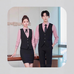 Female Bar KTV Uniform Vest Short Sleeve Slim Fit Polyester Cotton Workwear For Receptionist Cashier Waitress Male Version - Product Image 3