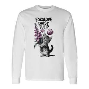 Camiseta de manga larga Foxglove Daisy Tulip con diseño floral de gato, ropa unisex - Product Image 1