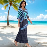 Ensemble jupe deux pièces pour femme à motif polynésien de Noël, vente en gros OEM, haut à manches courtes et jupe longue pour femmes occidentales