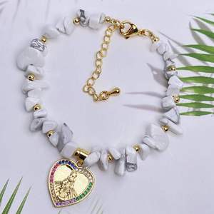 Perles de cristal turquoise faites à la main coeur zircone pavé religieux vierge marie <span class=keywords><strong>Chrm</strong></span> Bracelets bijoux spirituels - Product Image 3