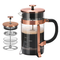 Franse perskan van hoog borosilicaatglas, huishoudelijke theepot, filterpers, theebereidingsapparaat, handgezet koffiezetapparaat