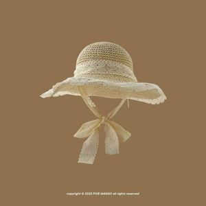 Sombrero de Paja de Pescador para Playa, Verano, Viajes, Vacaciones, Protección Solar, Plegable, con Diseño de Flores y Lazo - Product Image 3