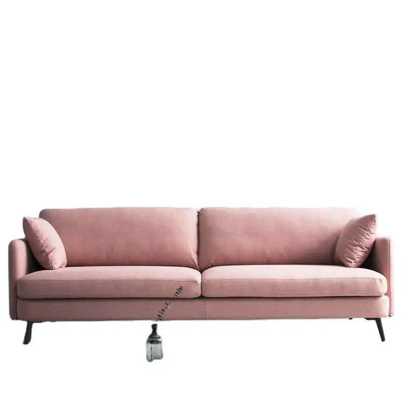 Apartment living room simple modern set furniture cute pink sectional fabric sofa