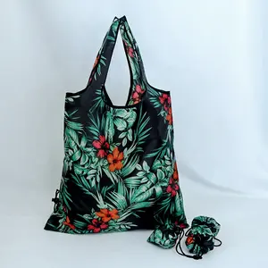 Hot sale sublimation printing 190T polyester tote grocery bag foldable shopping bag